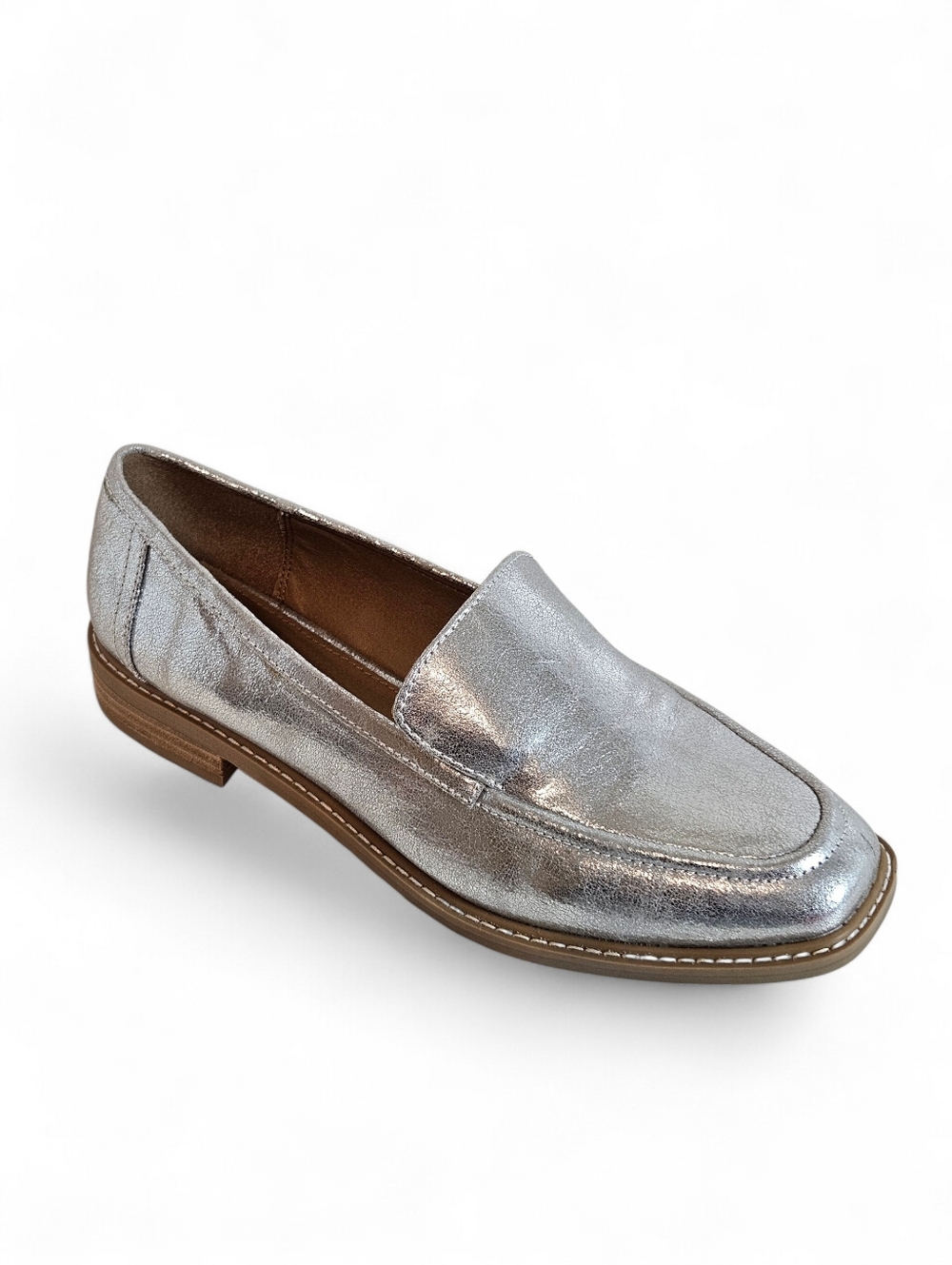 DV Dolce Vita Loafers 9 Fran Metallic Square Toe Block Heel Silver